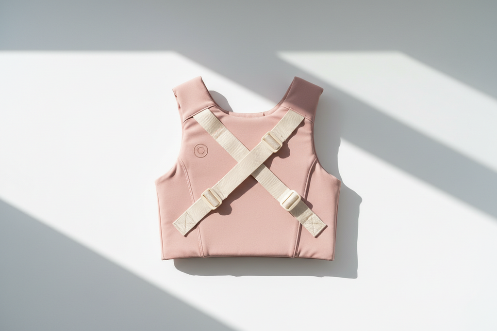 Sleek neutral toned weighted vest on a clean white surface